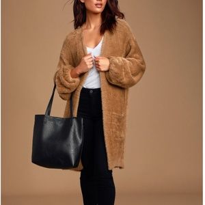 Brown Eyelash Knit Cardigan Sweater